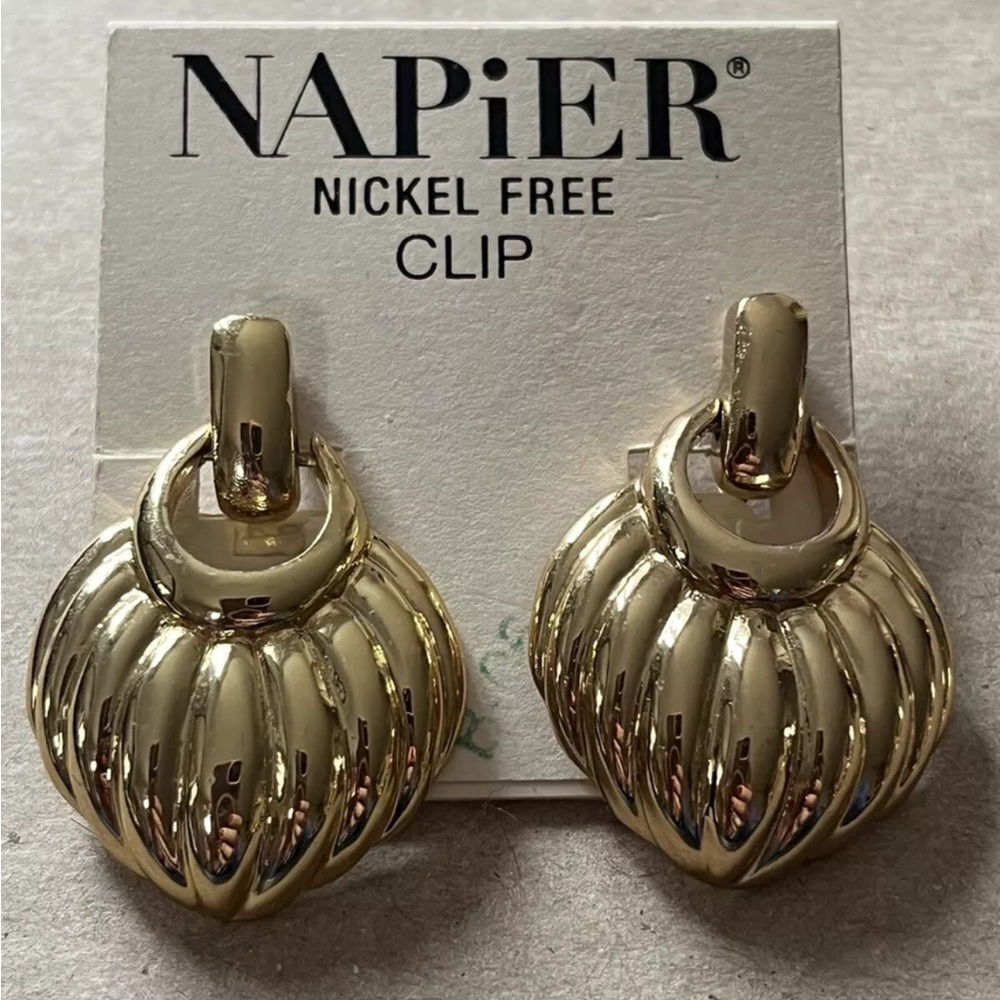 Napier clip on gold tone vintage earrings NEW!